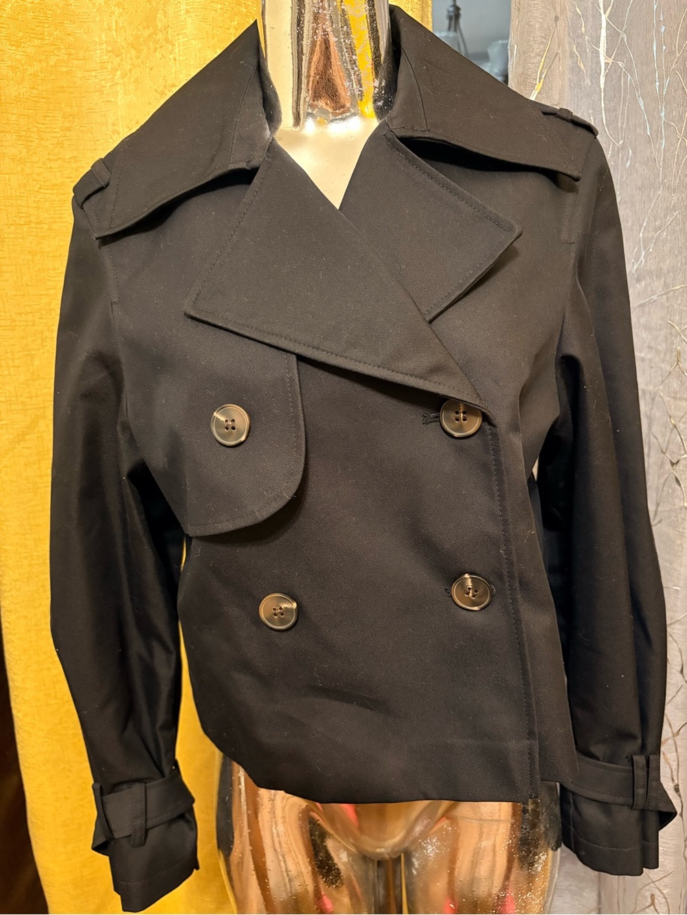 H&M Black Double-Breasted Short Peacoat